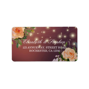 Burgundy Red Floral String Lights Hochzeitadresse Adressaufkleber