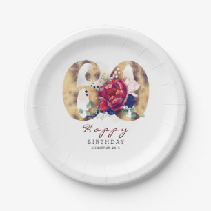 Burgundy Red Floral Typografie 60. Geburtstag Pappteller