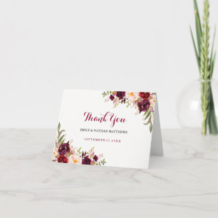 Burgundy Red Floral Wedding Danke Card