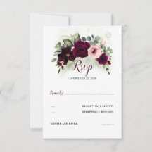 Burgundy Red Floral Wedding RSVP