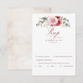 Burgundy Red Foliage Boho Wedding RSVP Karte