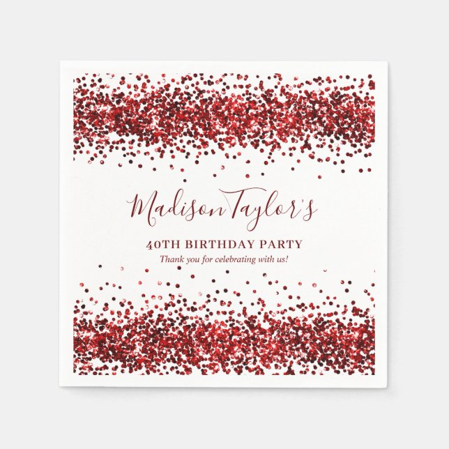 Burgundy Red Glitzer Sparkle Confetti Geburtstag Serviette (Vorderseite)