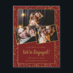 Burgundy Red Gold 3Foto Magnetic Verlobung Card Magneteinladung<br><div class="desc">Der goldene Konfetti schmückt den bordeauxroten Hintergrund sowohl auf der Vorderseite als auch auf der Rückseite. Auf der Vorderseite sind drei Fotos von Paaren zu sehen. Alle folgenden Texte inklusive der großen Wir sind Verlobt können bearbeitet werden,  um Ihre einzigartige Verlobung Ankündigung anpassen.</div>