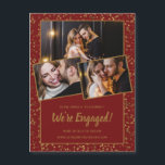 Burgundy Red Gold 3Foto Magnetic Verlobung Card Magneteinladung<br><div class="desc">Der goldene Konfetti schmückt den bordeauxroten Hintergrund sowohl auf der Vorderseite als auch auf der Rückseite. Auf der Vorderseite sind drei Fotos von Paaren zu sehen. Alle folgenden Texte inklusive der großen Wir sind Verlobt können bearbeitet werden,  um Ihre einzigartige Verlobung Ankündigung anpassen.</div>