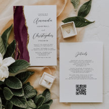 Burgundy Red Gold Agate QR Code Wedding