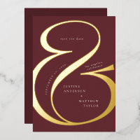 Burgundy Red Gold Amperand Typografy Rett Date