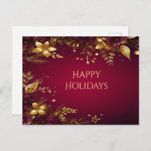 Burgundy Red Gold Blume Postcard