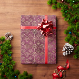 Burgundy Red Gold Damask Geschenkpapier