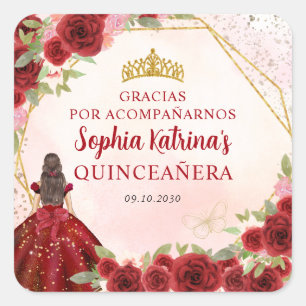 Burgundy Red Gold Floral Prinzessin Tiara Vielen D Quadratischer Aufkleber