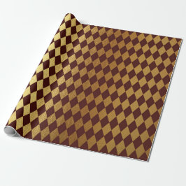 Burgundy Red Gold Geometry Schachbrett Diamond Cut Geschenkpapier