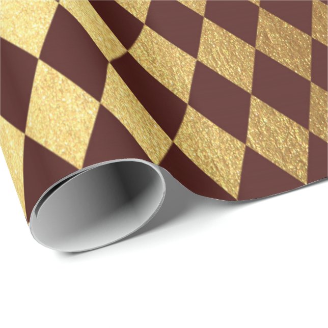 Burgundy Red Gold Geometry Schachbrett Diamond Cut Geschenkpapier (Rolleneckpunkt)