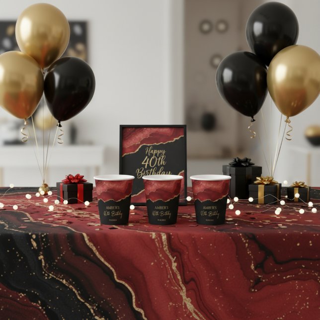 Burgundy Red Gold Glitter Abstract Watercolor Pappbecher (Von Creator hochgeladen)