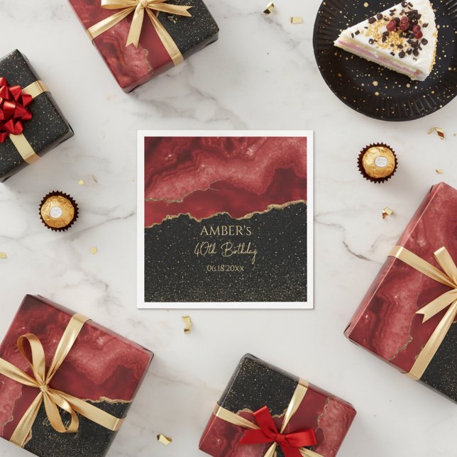 Burgundy Red Gold Glitter Abstract Watercolor Serviette (Von Creator hochgeladen)