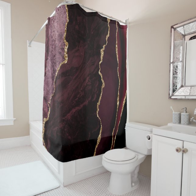 Burgundy Red & Gold Imitate Glitzer Marble Agate Duschvorhang (Beispiel)
