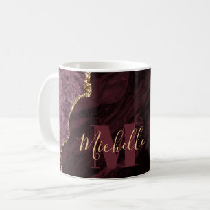 Burgundy Red & Gold Imitate Glitzer Marble Agate Kaffeetasse