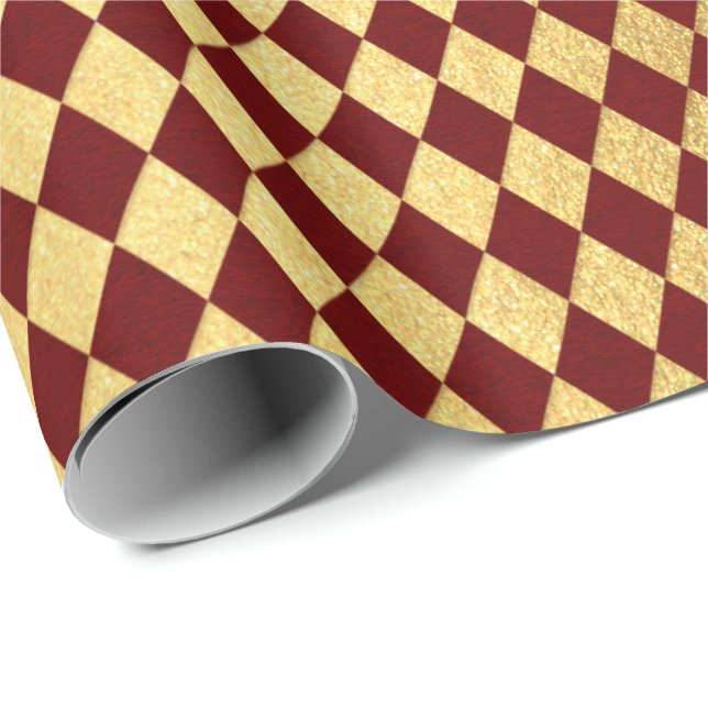 Burgundy Red Gold Royal Chessboard Diamond Cut Geschenkpapier (Rolleneckpunkt)
