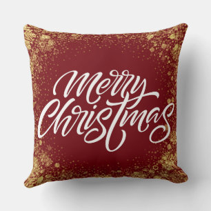 Burgundy Red Gold Simple Frohe Weihnachten Kissen