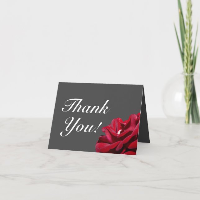 Burgundy Red Gray Floral Wedding Danke Karte (Vorderseite)
