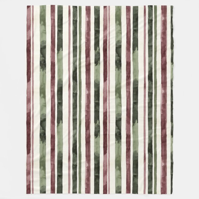 Burgundy Red Green Cream Stripes Christmas Fleecedecke (Vorderseite)
