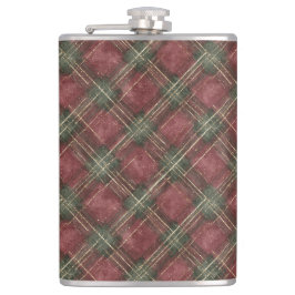 Burgundy Red Green Plaid Flachmann