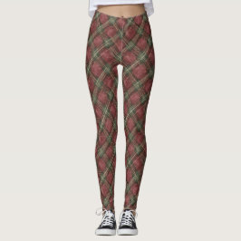 Burgundy Red Green Plaid Leggings