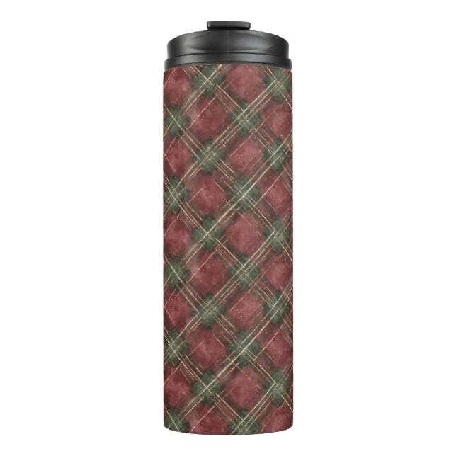 Burgundy Red Green Plaid Thermosbecher (Vorderseite)