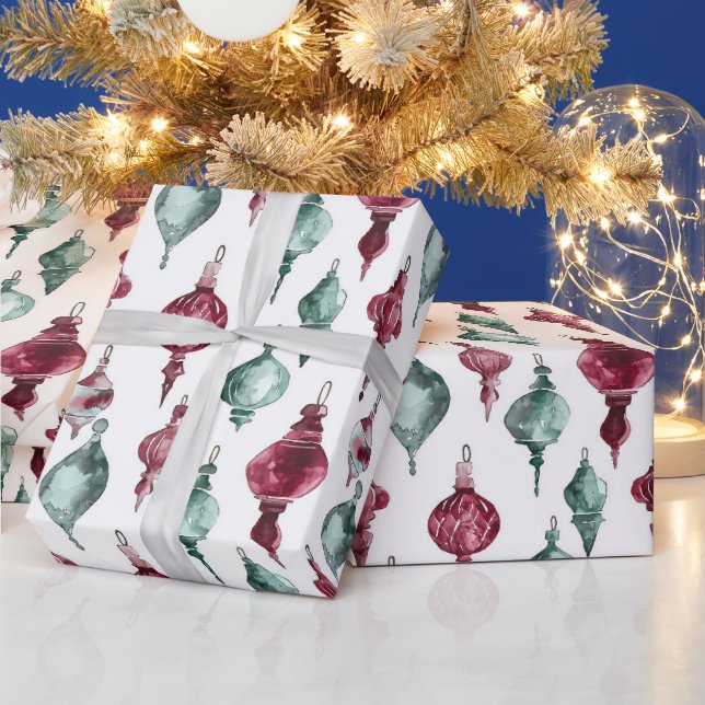 Burgundy Red Green Weihnachtsschmuck Geschenkpapier (Feiertage)