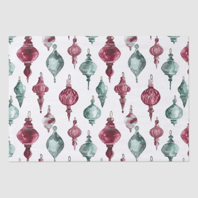 Burgundy Red Green Weihnachtsschmuck Seidenpapier (Vorderseite)