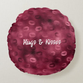 Burgundy Red Kisses Lips Rundes Kissen