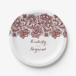 Burgundy Red Lace Elegante Wedding Pappteller