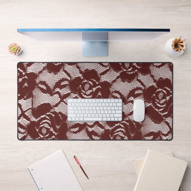 Burgundy Red Lace Floral Schreibtischunterlage (Büro 1)