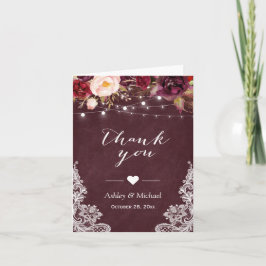 Burgundy Red Lace Floral String Lights Vielen Dank Dankeskarte