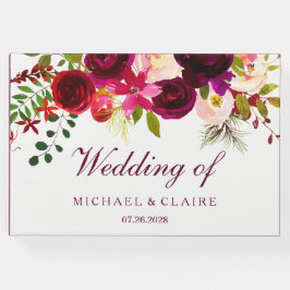 Burgundy Red Lila Floral Boho Wedding Gästebuch