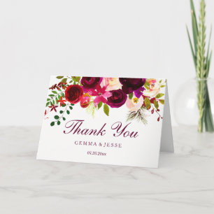 Burgundy Red Lila Floral Boho Wedding Vielen Dank Dankeskarte