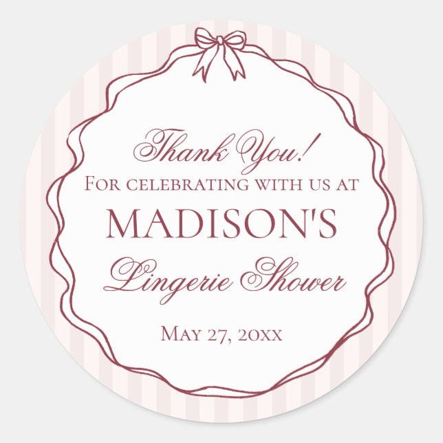 Burgundy Red Lingerie Shower Bachelorette Party Runder Aufkleber (Vorderseite)