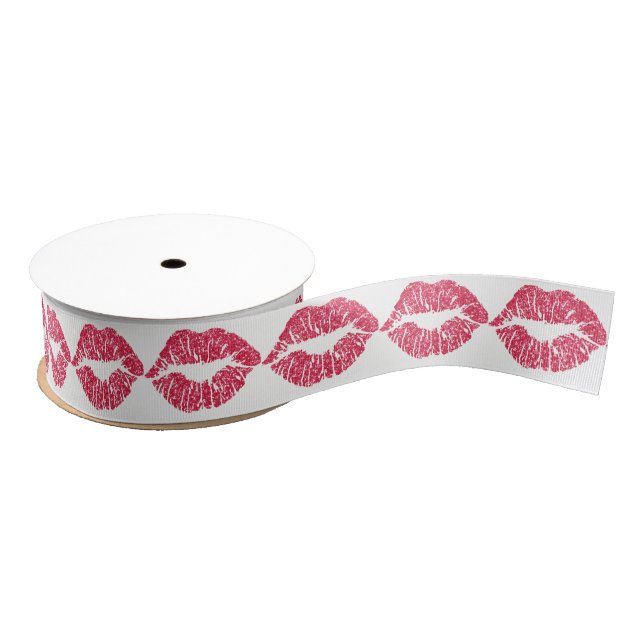 Burgundy Red Lips Kiss White Makeuty Beauty Glitze Ripsband (Spule)