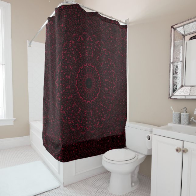 Burgundy Red Mandala mit Ziersymmetrie Duschvorhang (Beispiel)