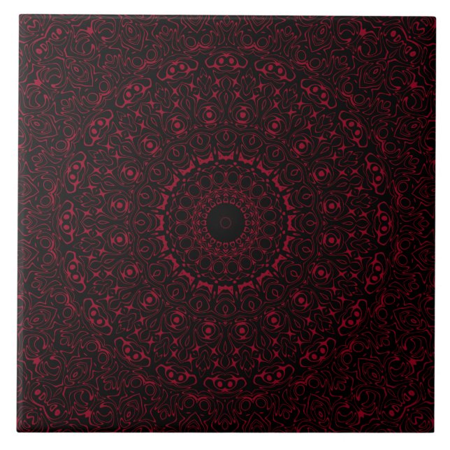 Burgundy Red Mandala mit Ziersymmetrie Fliese (Vorderseite)