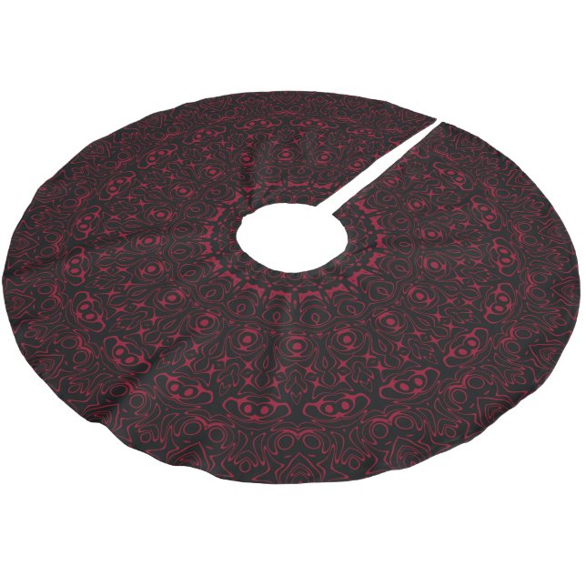 Burgundy Red Mandala mit Ziersymmetrie Polyester Weihnachtsbaumdecke (Schrägansicht)