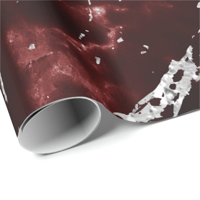 Burgundy Red Marble Silver Gray Stroke Stone Geschenkpapier (Rolleneckpunkt)