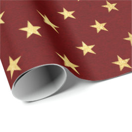 Burgundy Red Maroon Gold Stars Feiertage Geschenkpapier