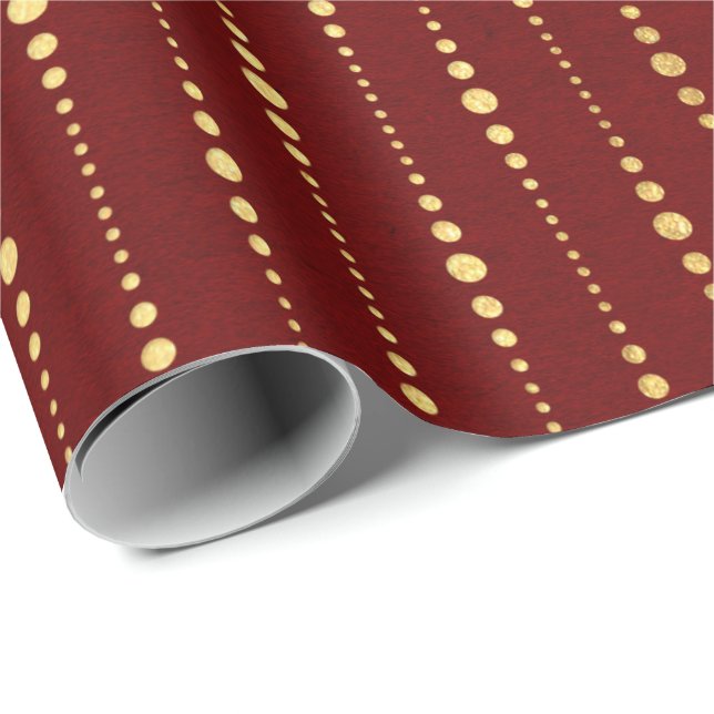 Burgundy Red Maroon Golden Stripes Dropts Punkte Geschenkpapier (Rolleneckpunkt)