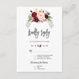 Burgundy Red Marsala Floral Hand Letting UAWG RSVP Karte