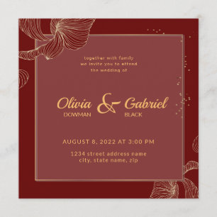 Burgundy Red Marsala Goldtypografie Hochzeit Einladung
