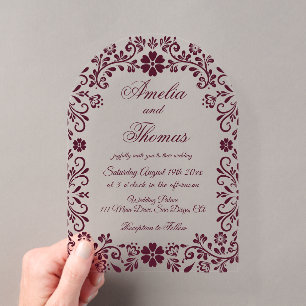 Burgundy Red Mexican Talavera Wedding Acryleinladungen