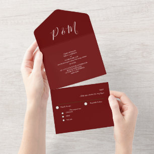 Burgundy Red Minimalistisch Elegant Script All In One Einladung