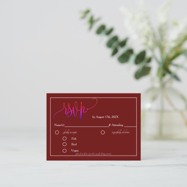 Burgundy Red Minimalistisch RSVP Card Einschließun Begleitkarte (Stehend Vorderseite)
