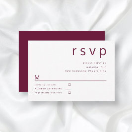 Burgundy Red Minimalistisch Typografy Wedding RSVP Karte