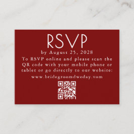Burgundy Red Modern Minimalist Wedding QR RSVP Begleitkarte