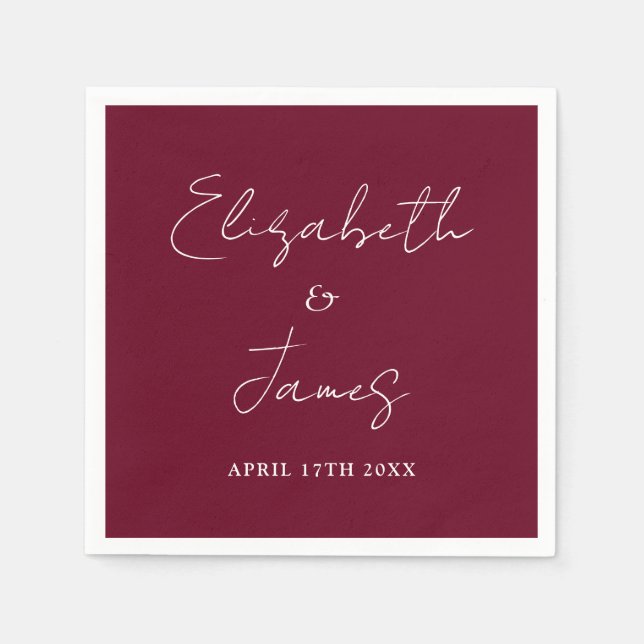 Burgundy Red Modern Minimalistische Script Wedding Serviette (Vorderseite)